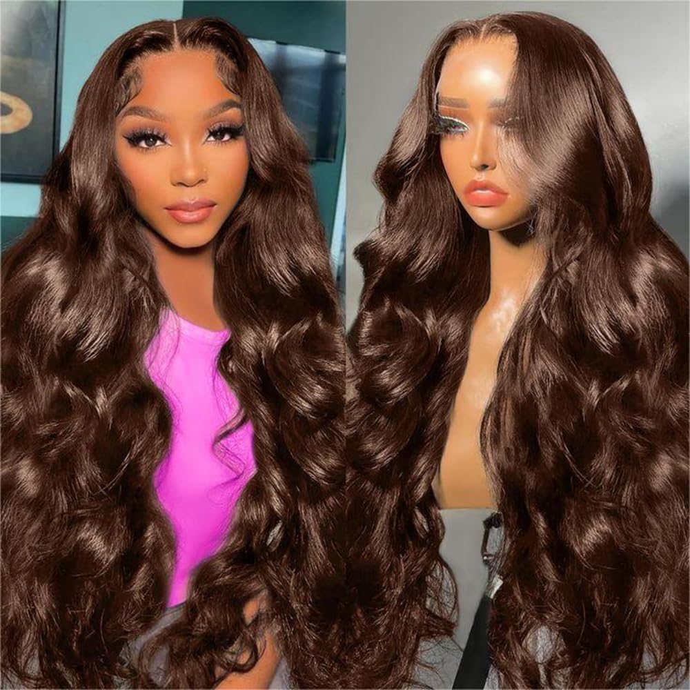 denacfi 5x5 HD Lace Closure Wigs Human Hair 250% Density Glueless Wigs for Beginners Pre Plucked Pre Cut Body Wave Lace Front Wigs Human Hair Closure Wigs for Women #4 Chocolate brown 22 Inch