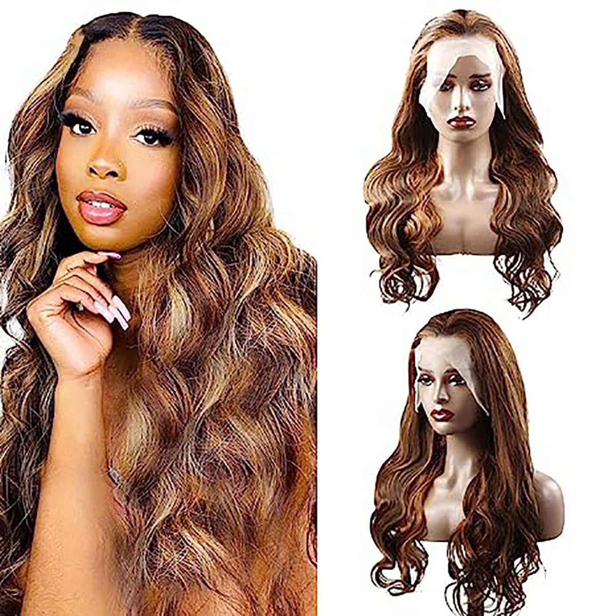 GzorOuzr 13X6 P4/30 Body Wave Human Hair Wigs Highlight Brazilian Remy Hair Wigs For Women 130% Density Glueless No Lace Wig Frontal Wigs 22 Inch