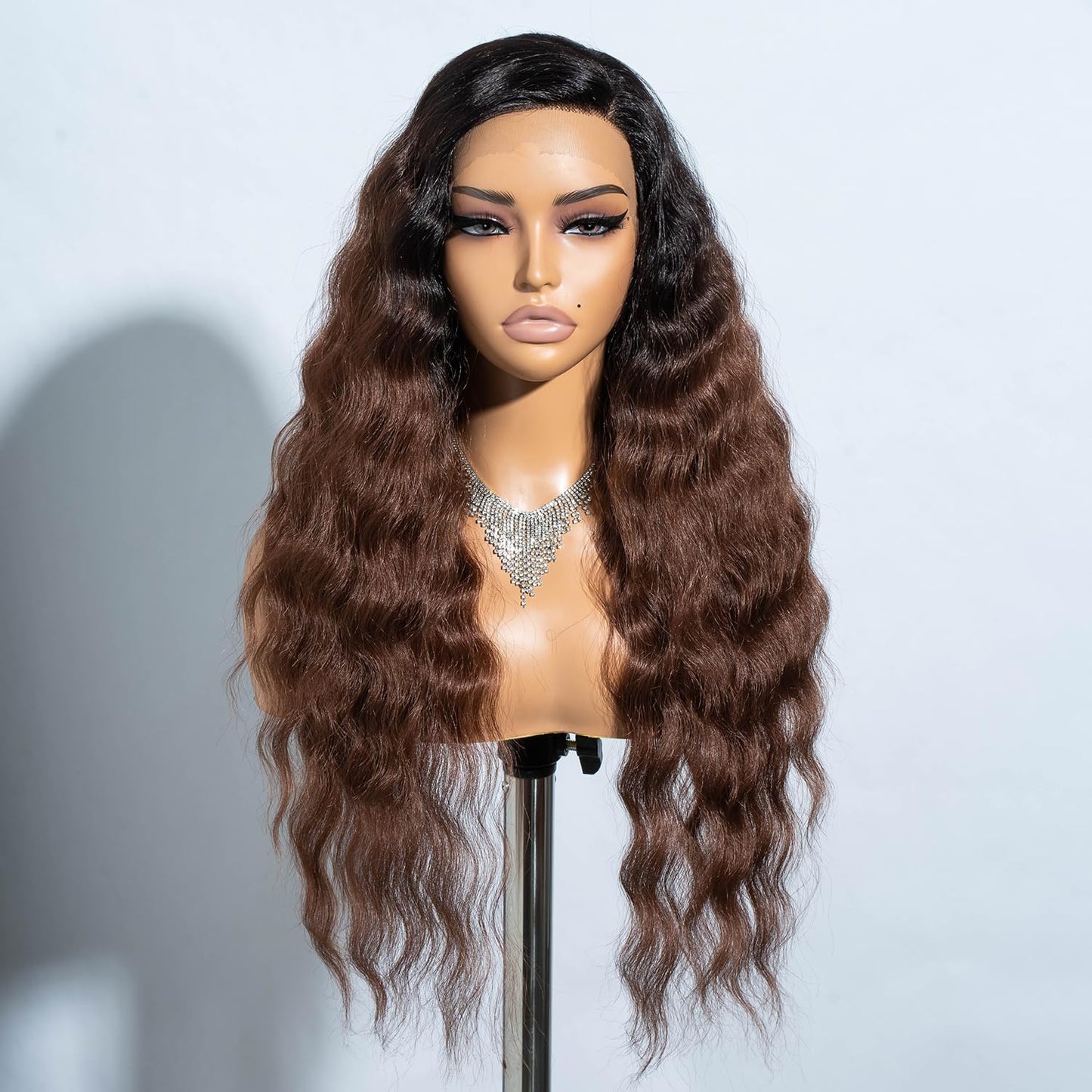Joedir Lace Front Wigs 28" Long Curly Wavy Ombre Brown Hight Temperature Synthetic Wigs For Black Women 130% Density Wigs
