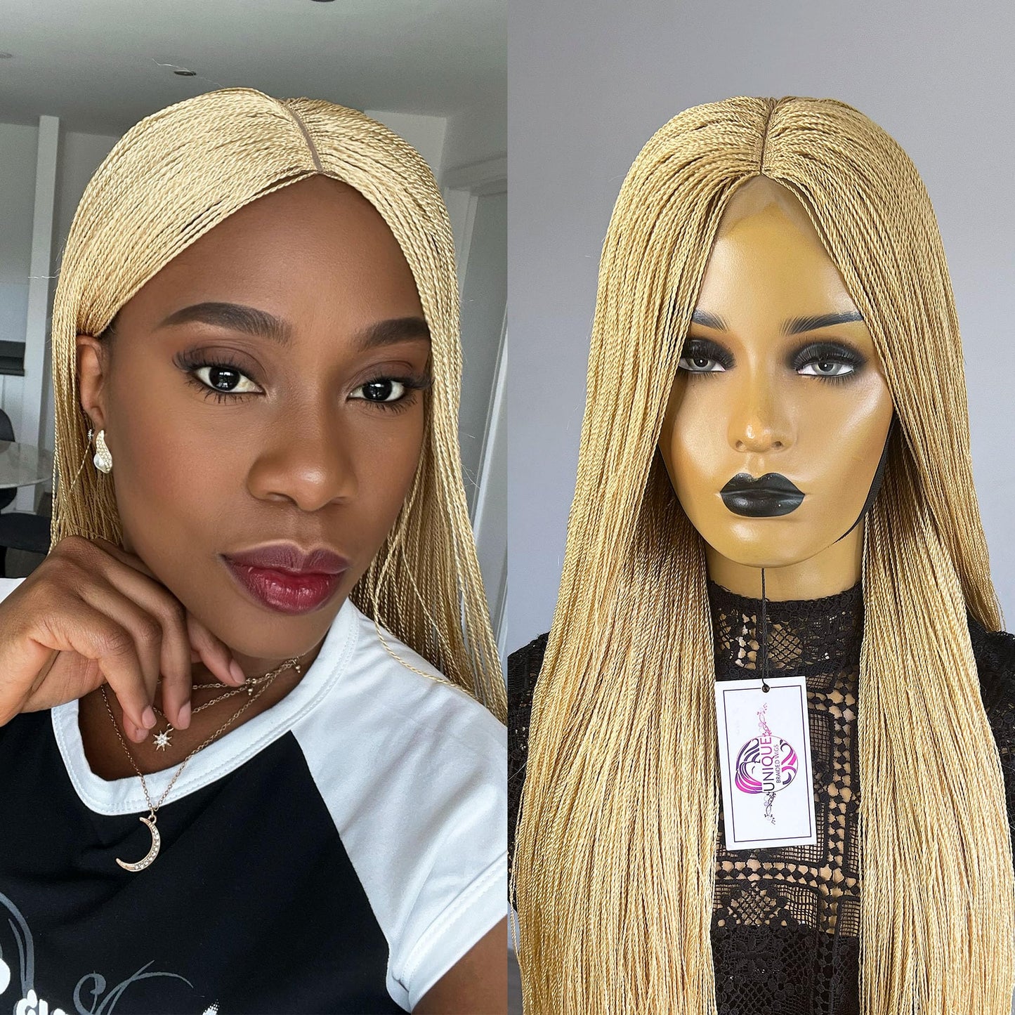 UniqueBraidedWigs New Micro Needle Senegalese Twists Braided Wig Micro Braids Wigs Braided Wigs for Black Women Micro Twists Wigs Synthetic Handmade Braided Wig (#613) - 38 inches