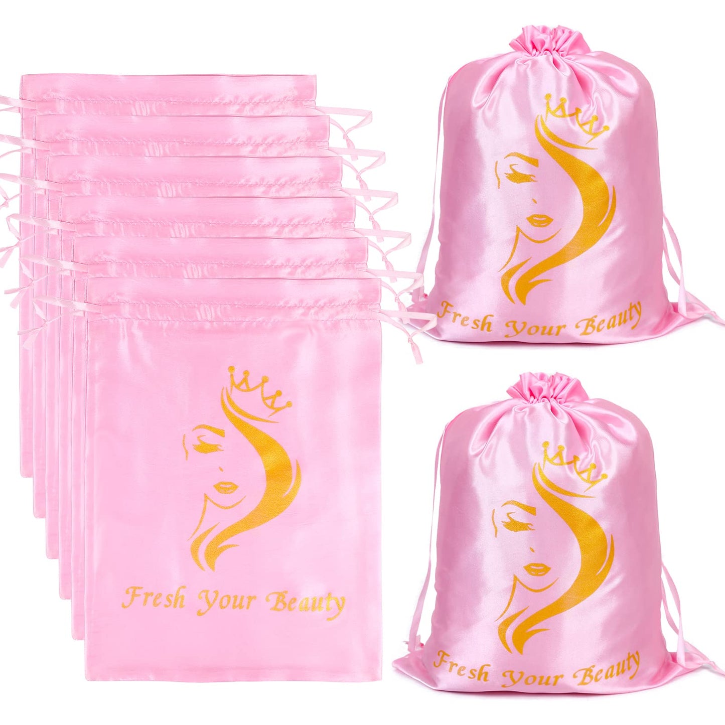 6PCS Satin Wig Bags wig Storage for Multiple Wigs Bags Storage Satin Bags for Wigs Silk Bags with Drawstring Hair Bag Hair Storage Bags for Packaging Wigs Bundles Hair Extensions （Pink）