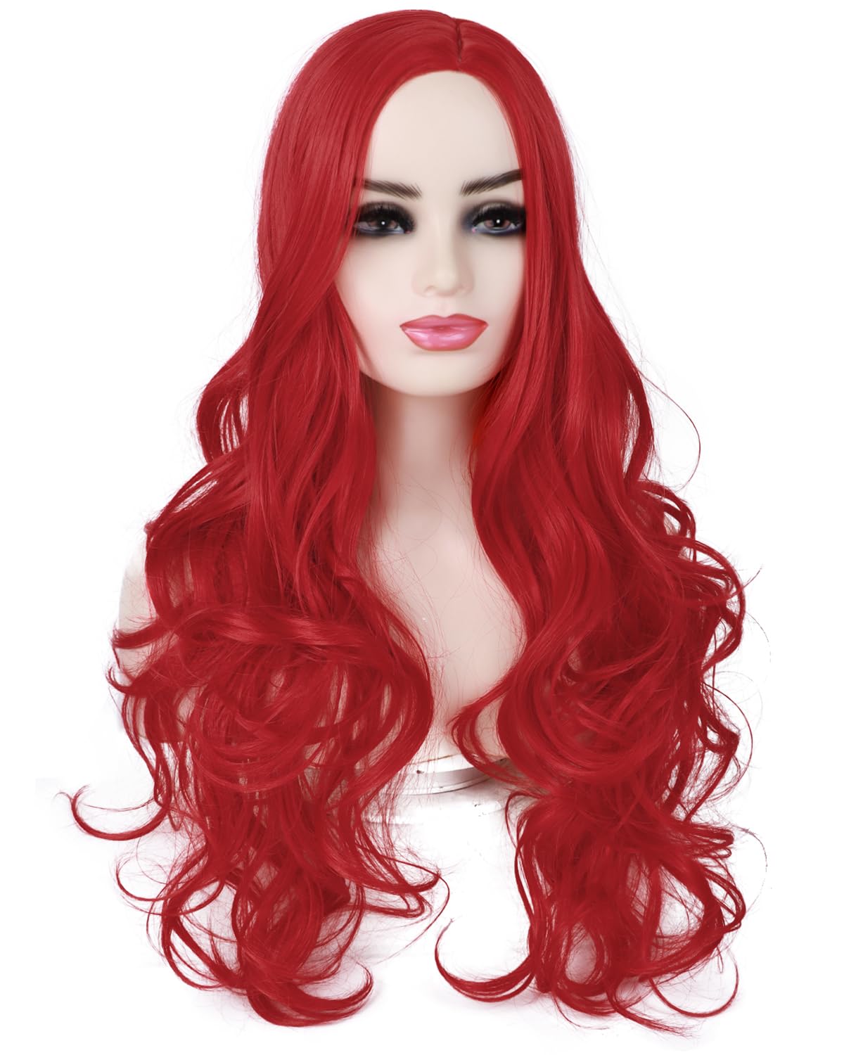 Wallden Hair Red Wig for Mermaid Costume Wig Long Curly Wavy Heat Resistant Synthetic Hair Wigs for Cosplay Party Halloween Christmas Wigs（Red）