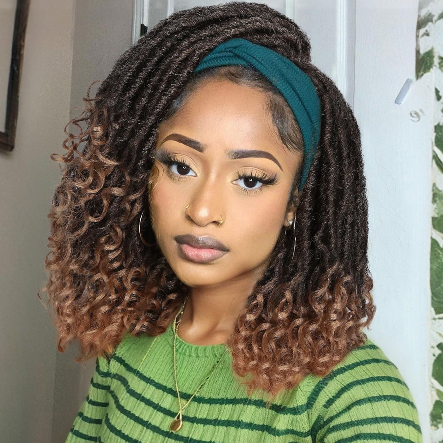 Fancy Hair Short Dreadlock Wig Faux Locs Headband Wigs Black Short Passion Twist Wigs Braided Twist Wigs for Black Women (Ombre Blonde 16 Inches)
