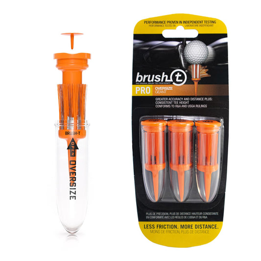 BRUSH T Premium Plastic Golf Tees Orange Oversize 3-Pack Size 2.4” Unbreakable Innovative Design Consistent Height Perfect Golf Gift for Men and Women. Golfing Tees Works With Any Golf Ball