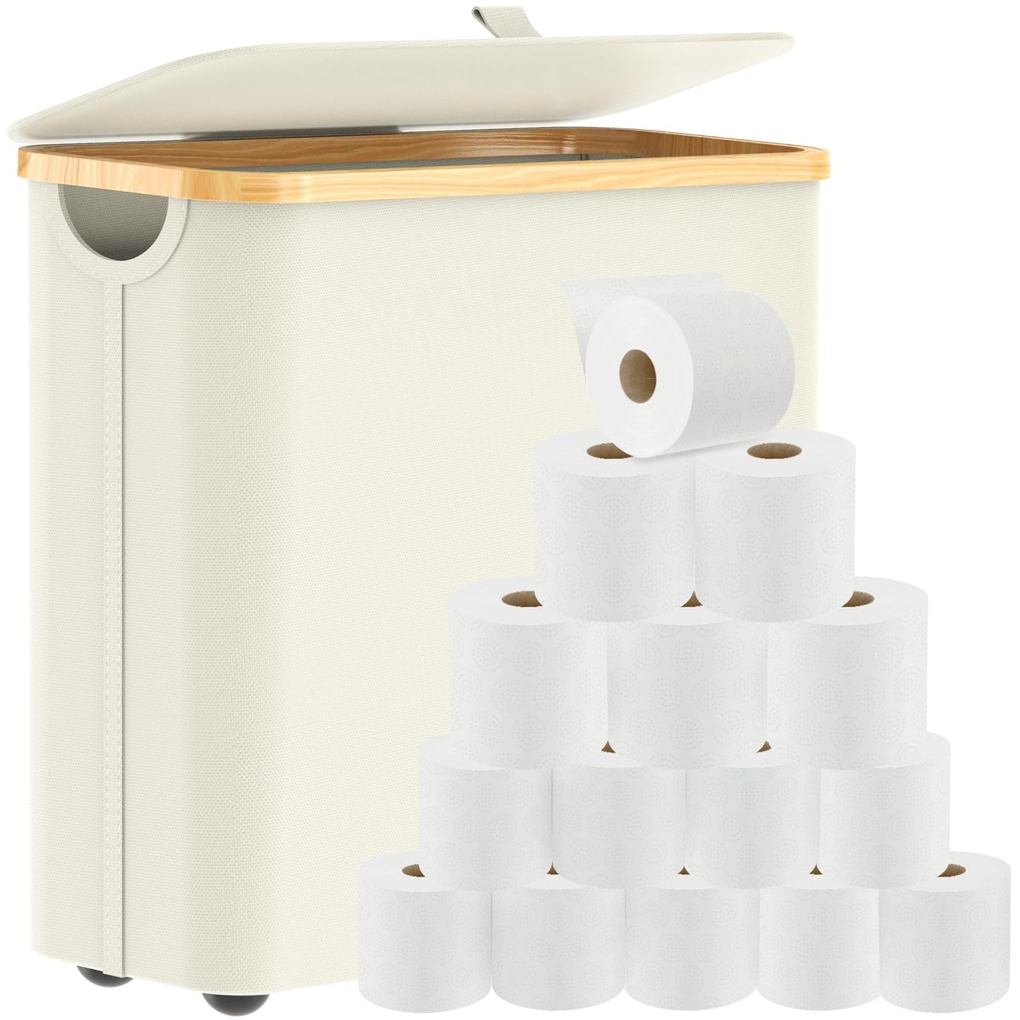 Toilet Paper Storage 32L Large Toilet Paper Basket Organizer for Bathroom Toilet Paper Storage Holder Stand with Lid Footbase Handle-Beige